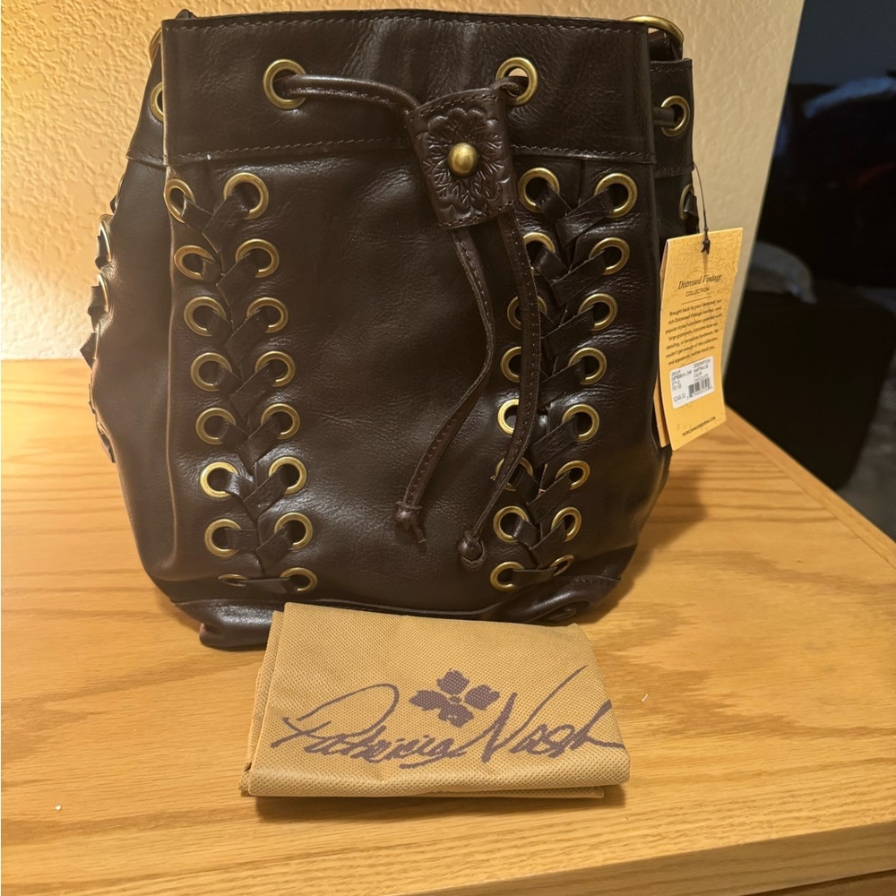 Patricia Nash Dark Brown Leather Lace-Up Backpack